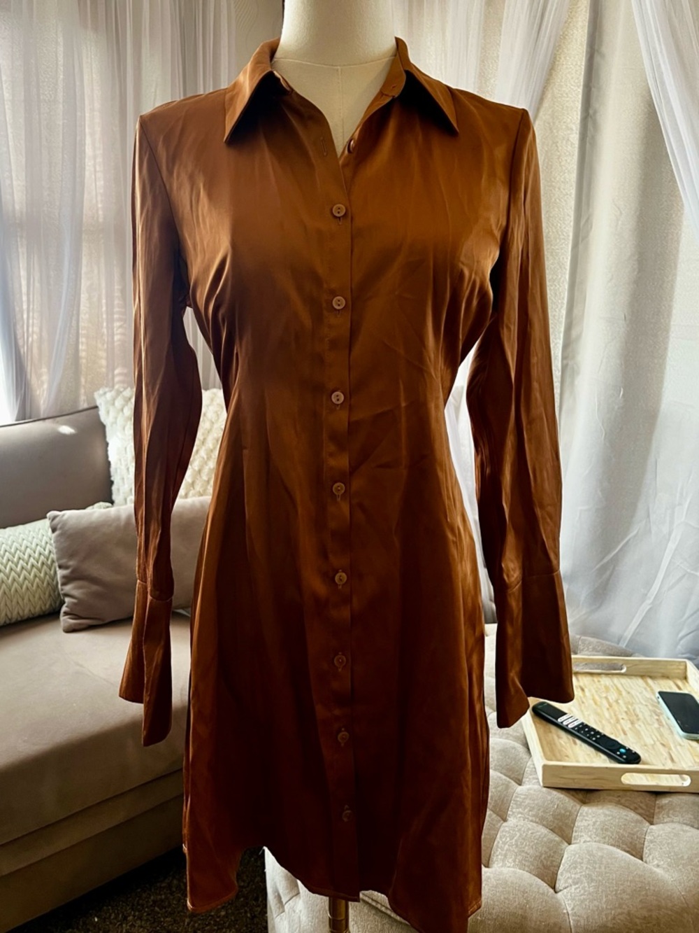 Abercrombie & Fitch Long-Sleeve Brown Satin Dress